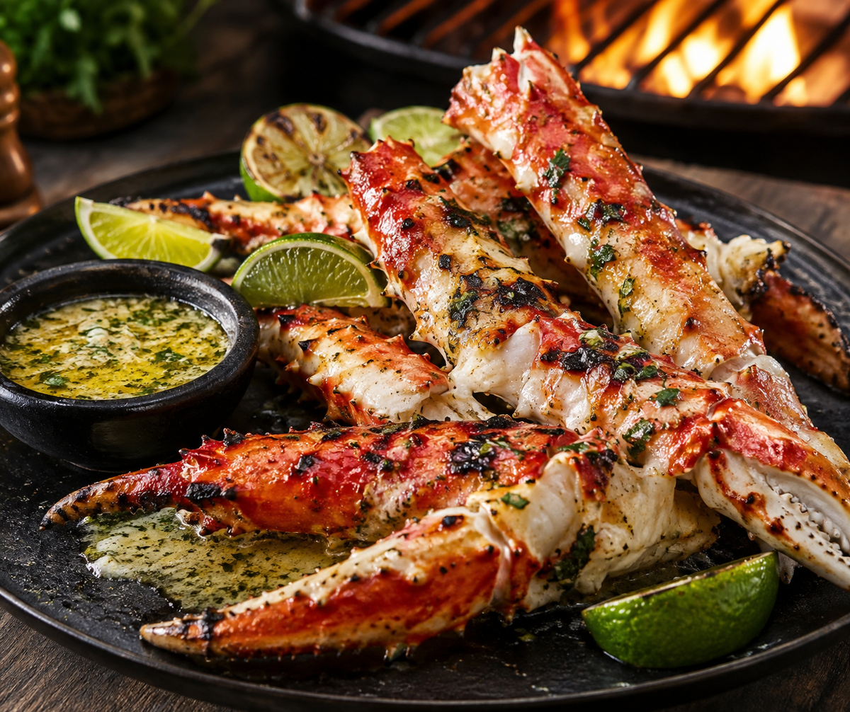 Königskrabbe vom Grill mit Limetten-Knoblauch-Butter