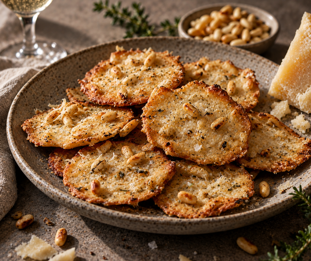 Pinienkern-Parmesan-Cracker.