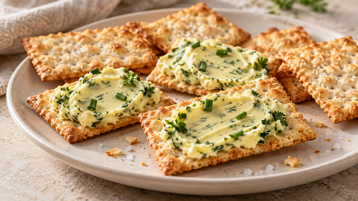 Meersalz-Cracker mit Kräuterbutter.