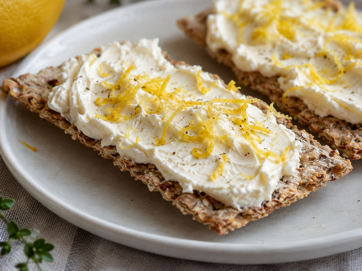 Knäckebrot mit Frischkäse und Zitronenabrieb