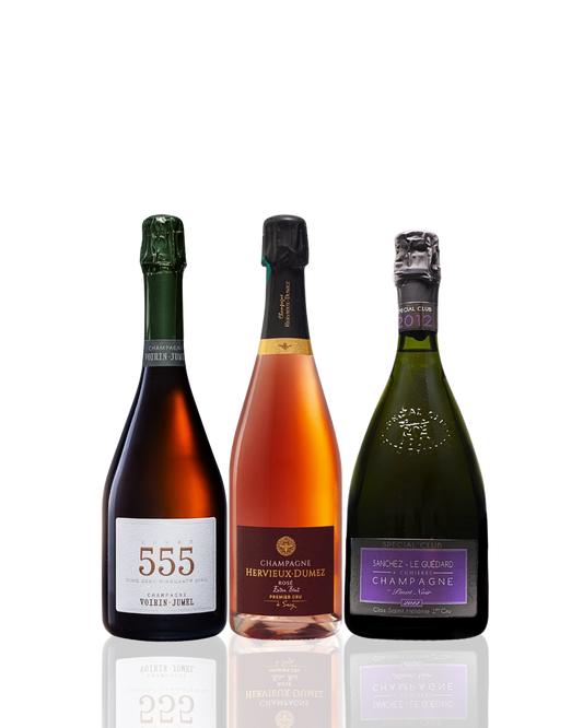Küchentisch Edition: die drei Champagner der Herbst-Box – Voirin-Jumel Cuvée 555, Hervieux-Dumez Rosé und Le Guédard Spécial Club
