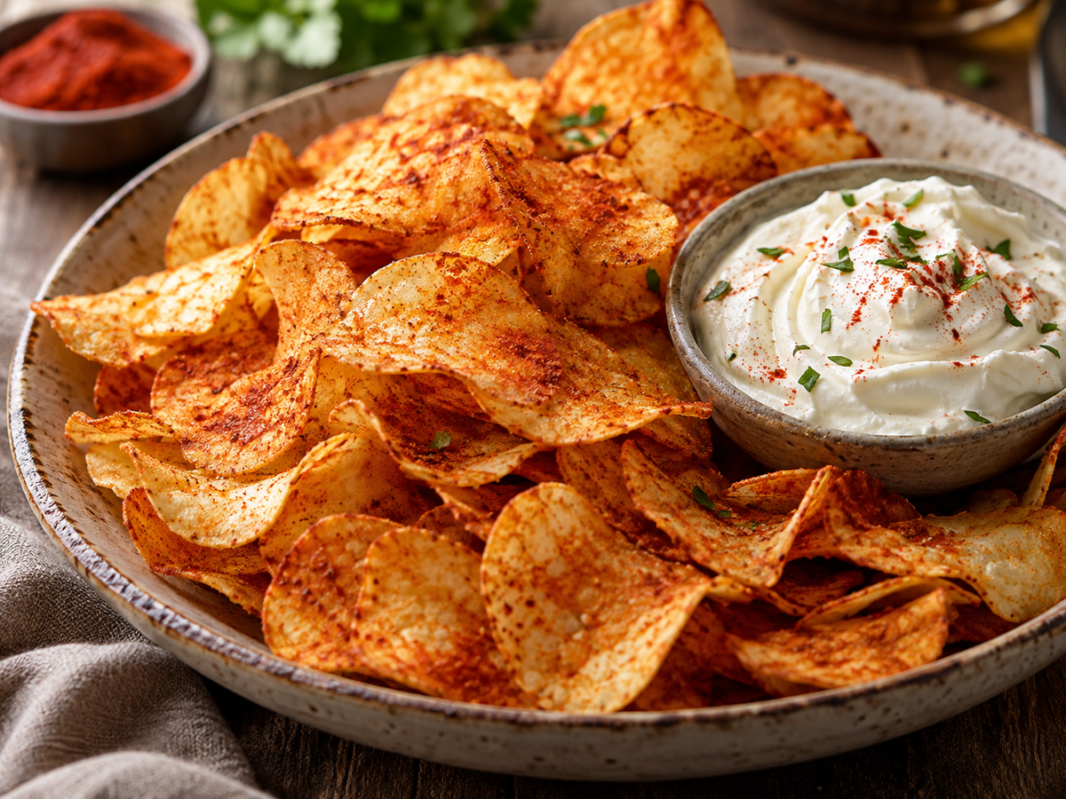 Paprika-Chips mit Frischkäse