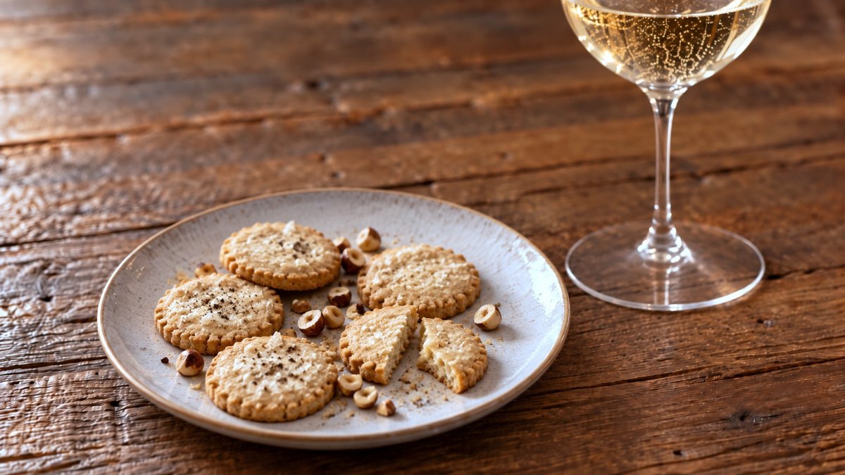 Parmesan-Sablés mit Pfeffer & gerösteter Haselnuss