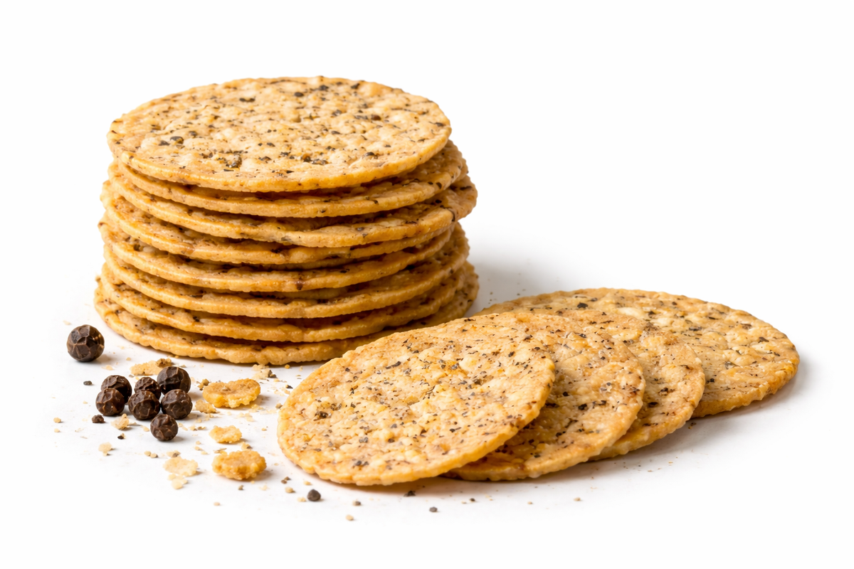 Verduijn's Black Pepper Wafers — Pfeffer hebt kreidige Spannung und salzige Länge.